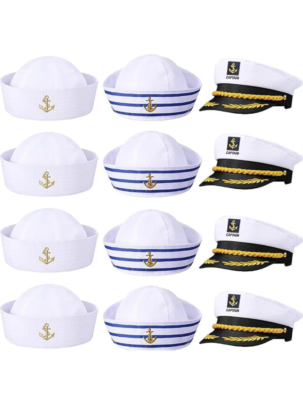 12 Pcs Sailor Hats Set - Navy & White Yacht Captain Boat Caps for Summer Fun